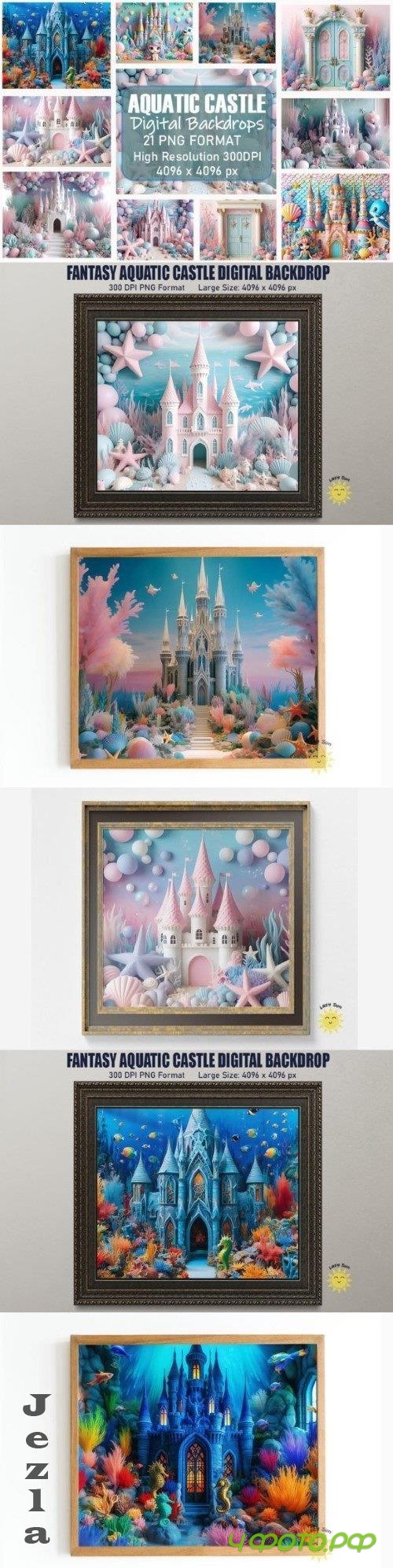 Fantasy Aquatic Castle Digital Backdrop