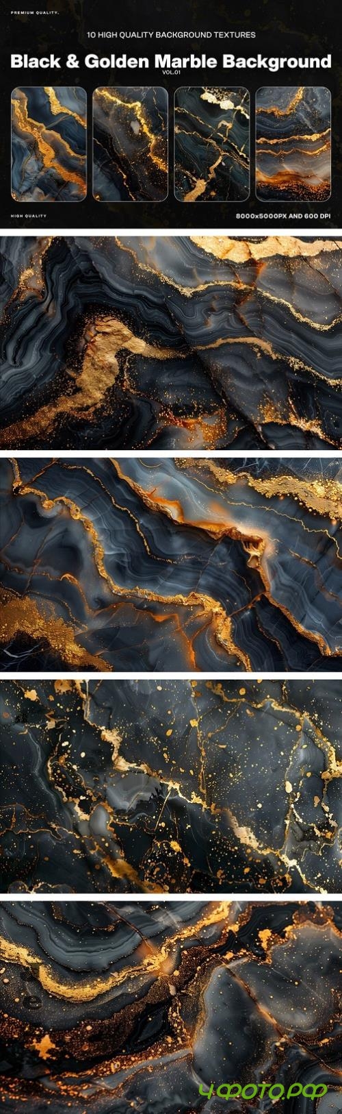 10 Abstract Gold & Black Marble Texture - 4M8JDJ6