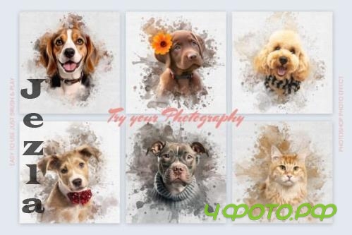 Pet Watercolor Art Photoshop Action - 287856293