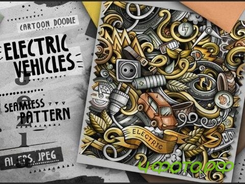Electric Cars Doodle Cartoon Seamless Pattern - 8NAQZV8