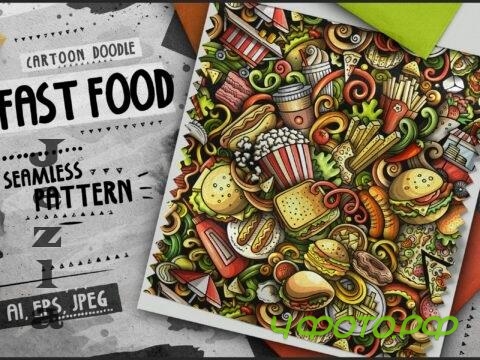 Fast food Doodle Cartoon Seamless Pattern - 5Z94J68