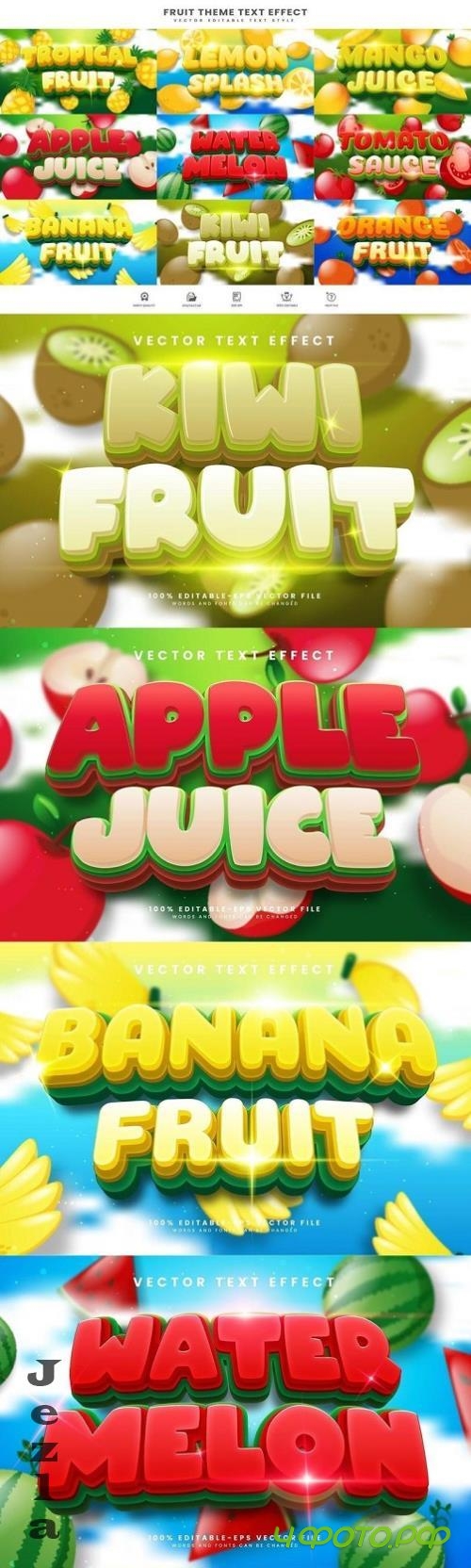 9 Pack Tropical Fruit Theme, Editable Text Effect - KPMT5F8