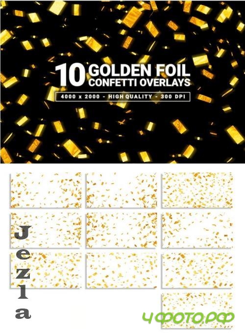 10 Golden Foil Confetti Overlays - C75LJ9H