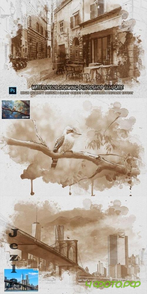 Watercolor Drawing Photoshop Templat - 291304911 - 8LDECRT